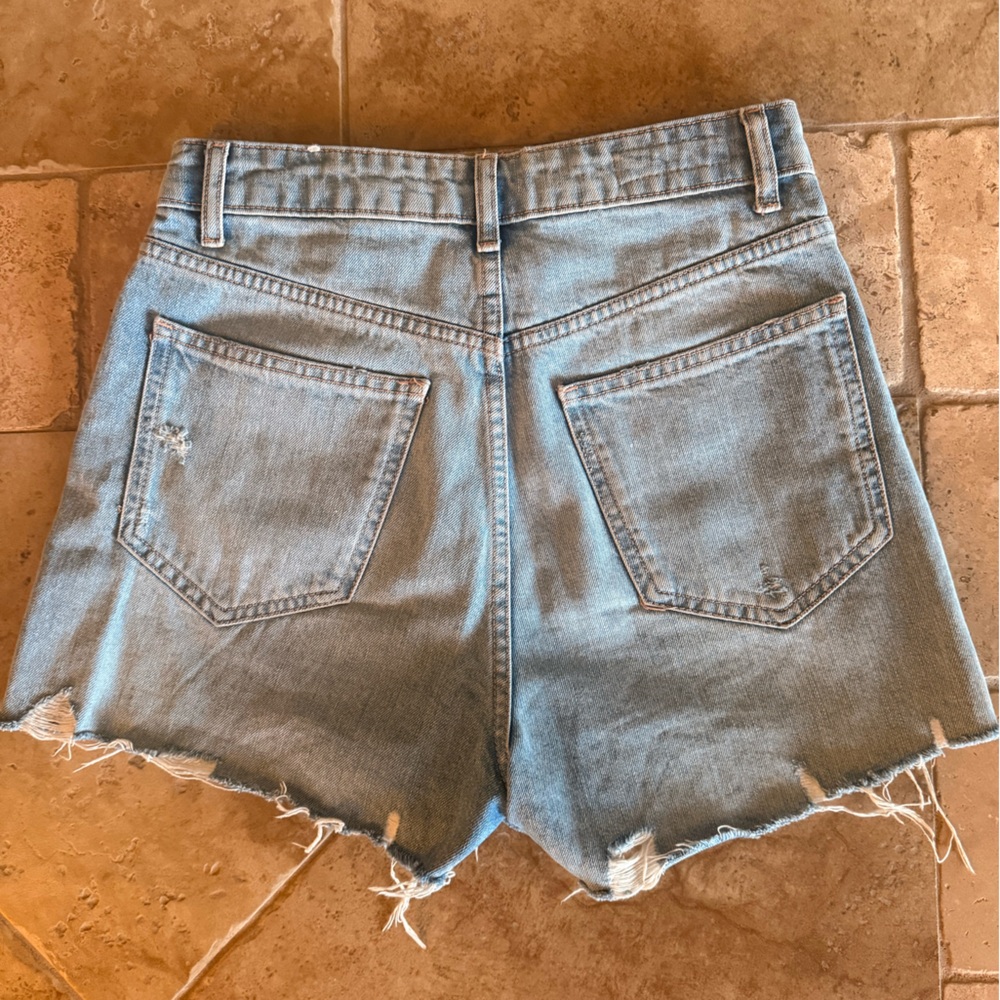 Zara Cross Waist Mom Distressed Jean Shorts - Picture 4 of 5
